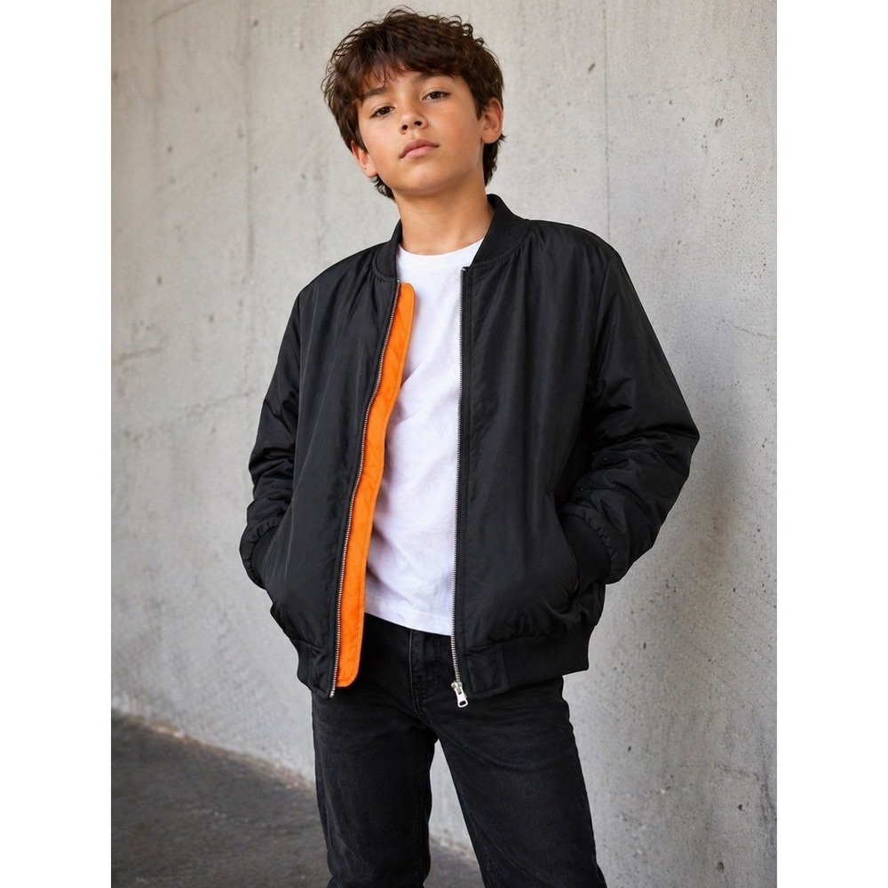 Art Class Bomber Jacket Kids L 10/12 Black Orange Lined Zip Up